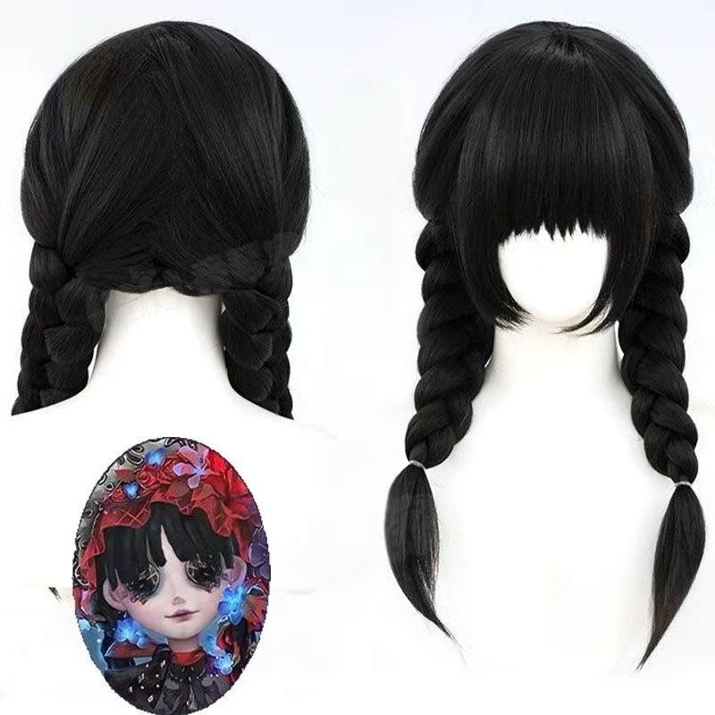 Anime Cosplay Girl With Black Hair - อะนิเมะ Identity V สาวน้อยมิสทับทิม ผีเสื้อ ผมเปียคู่สีดำ