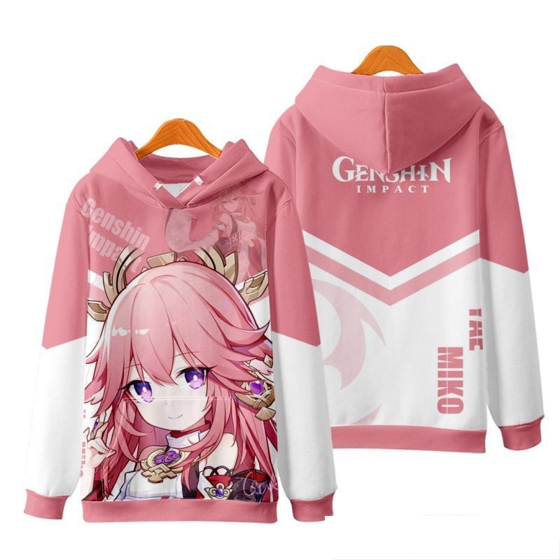 Cosplay Anime Yae Miko - เสื้อฮู้ดคอสเพลย์เกมใหม่ Genshin Impact ยาเอะ มิโกะ พิมพ์ลาย