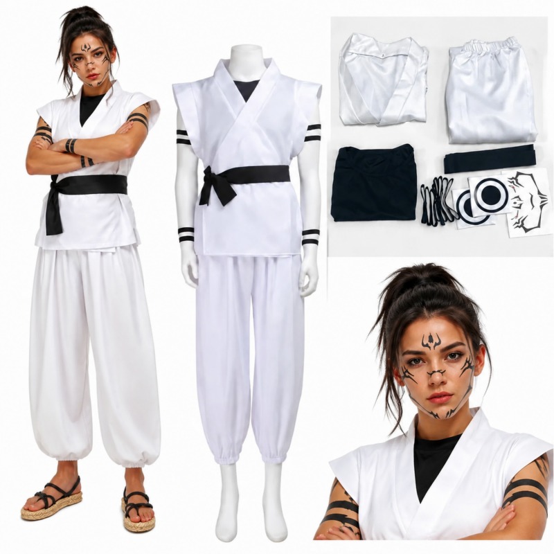 Anime Cosplay Jujutsu - ชุดคอสเพลย์ริโอเม็น ซุคุนะ จากอนิเมะเรื่องจูจุตสึ ไคเซ็น ชุดกิโมโนพร้อมสติ๊กเกอร์ลายสัก สำหรับงานปาร์ตี้ฮาโลวีน