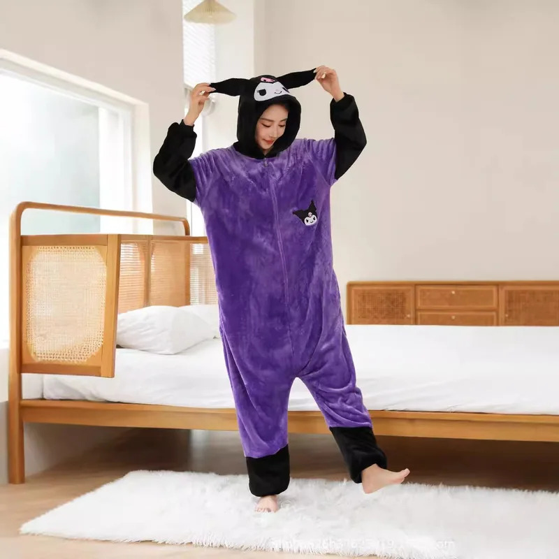 Anime Cosplay One Piece - อะนิเมะคอสเพลย์ผู้หญิง Onesie Kuromi คอสเพลย์เครื่องแต่งกายสําหรับผู้ใหญ่ชุดนอนเสื้อผ้าเต็มตัว One ชิ้น