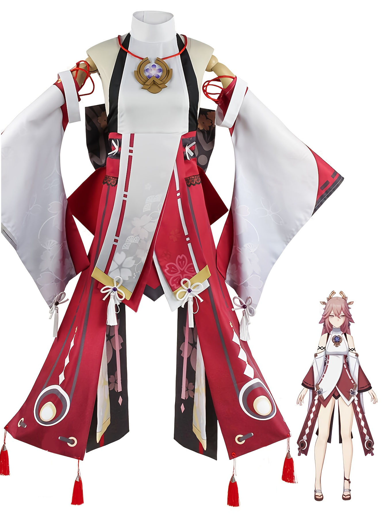 Cosplay Anime Yae Miko - ชุดคอสเพลย์ยาเอะ มิโกะ จากเกม Genshin Impact พร้อมวิกผมสีชมพู