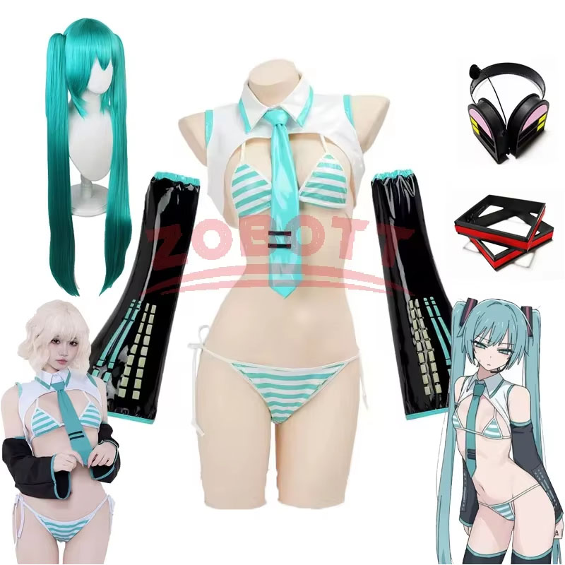 Anime Cosplay Bikini - อะนิเมะมิกุคอสเพลย์มิกุ ฟอร์มูล่าชุดคอสเพลย์เครื่องแต่งกายสาวหิมะคริสต์มาสบทบาทสมมุติชุดบิกินี่ชุดคอสเพลย์
