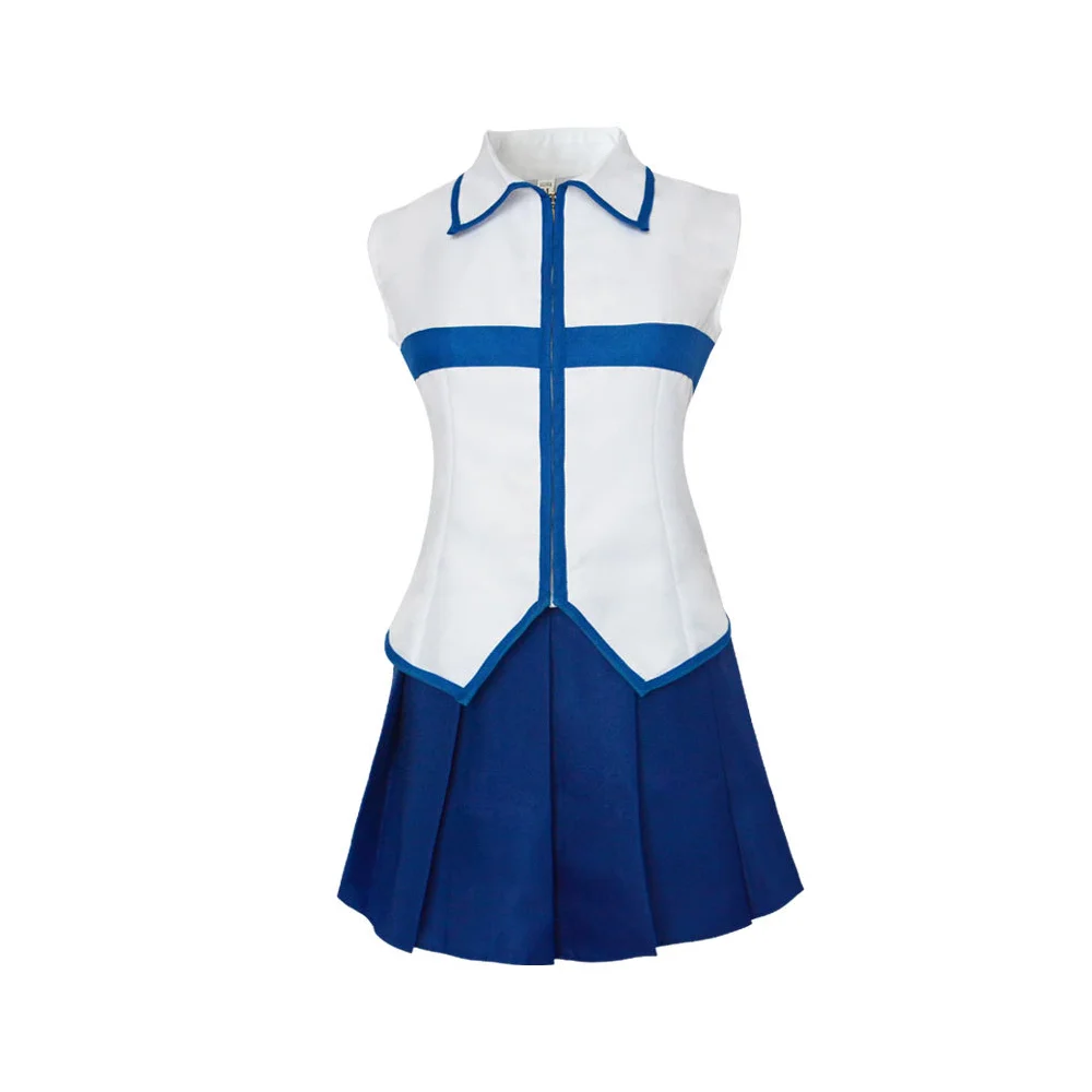 Anime And Cosplay Expo 2025 - ชุดคอสเพลย์แฟรี่เทล ลูซี่ ฮาร์ทฟิเลีย เสื้อแขนกุดสีฟ้าขาว กระโปรงจีบ ชุดงานอนิเมะเอ็กซ์โป