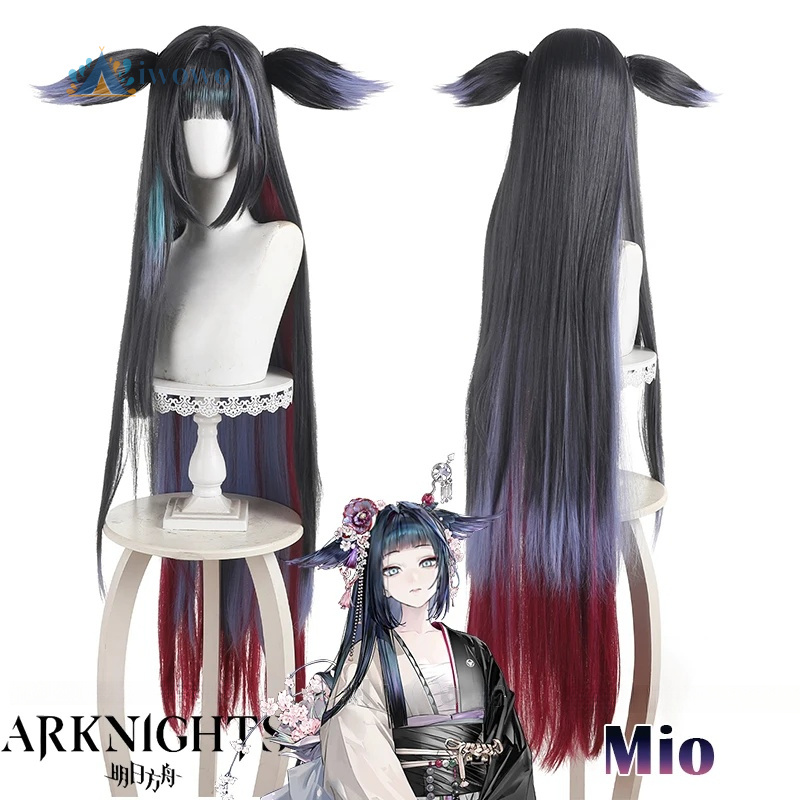 Anime Cosplay Girl With Black Hair - อาร์คไนท์ส มิโอ คอสเพลย์วิกผมสีดำสีม่วงสีฟ้าผมยาวตรงพร้อมหน้าม้าที่เรียบง่ายวิกผมทนความร้อนสำหรับผู้หญิงสาวฟรีวิกผมหมวก