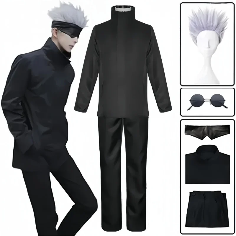Anime Cosplay Jujutsu - อะนิเมะจูจุสึ ซาโตรุ โกโจคอสเพลย์เครื่องแต่งกายผ้าปิดตาวิกผมฟรีแว่นตาปาร์ตี้ฮาโลวีนผู้ชายผู้หญิง