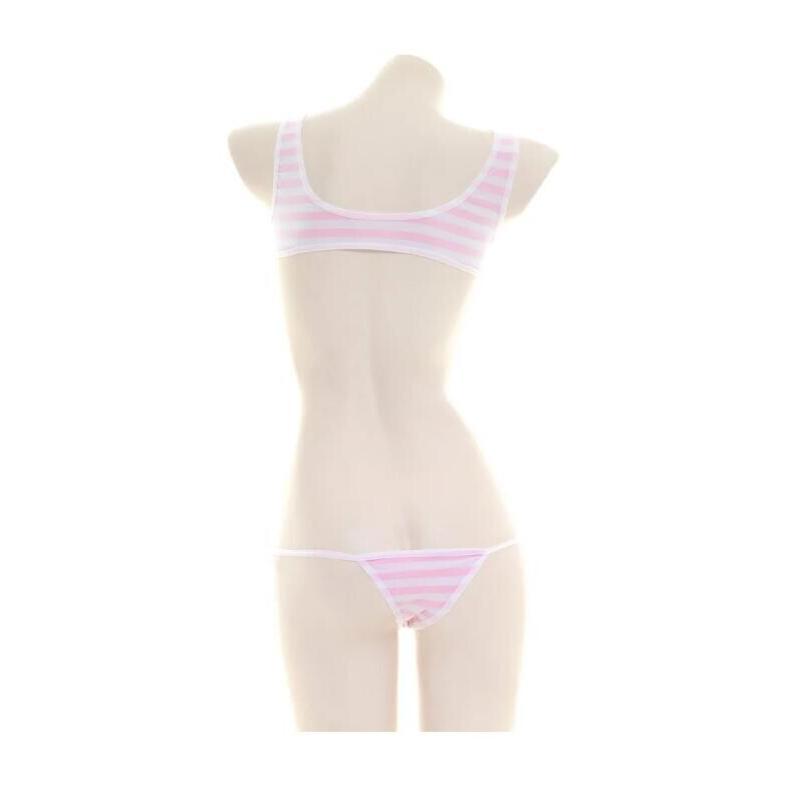 ชุดว่ายน้ำบิกินี่ลายทางสีฟ้าขา - Anime Cosplay Bikini บทวิจารณ์และราคา